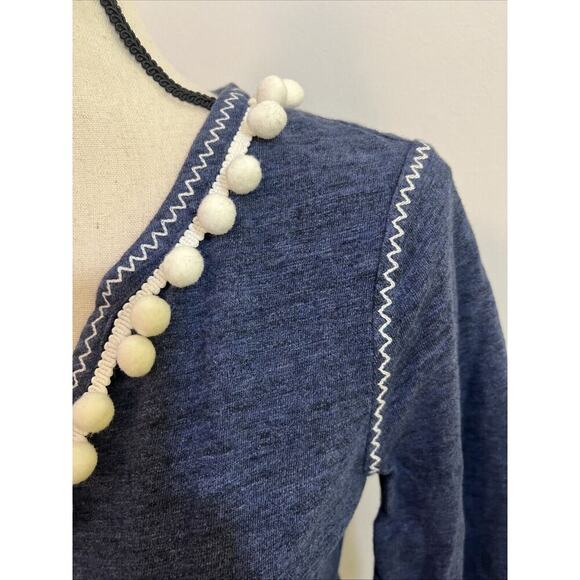 Boden Dress Size 4 Blue Cotton Pockets Pom Pom Accent Long Sleeve - Picture 3 of 11